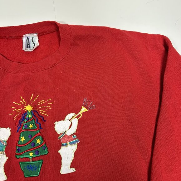 VTG Atlas Sportswear Women Red Pullover Sweatshirt Bears Christmas Tree Sz L USA - Picture 5 of 8